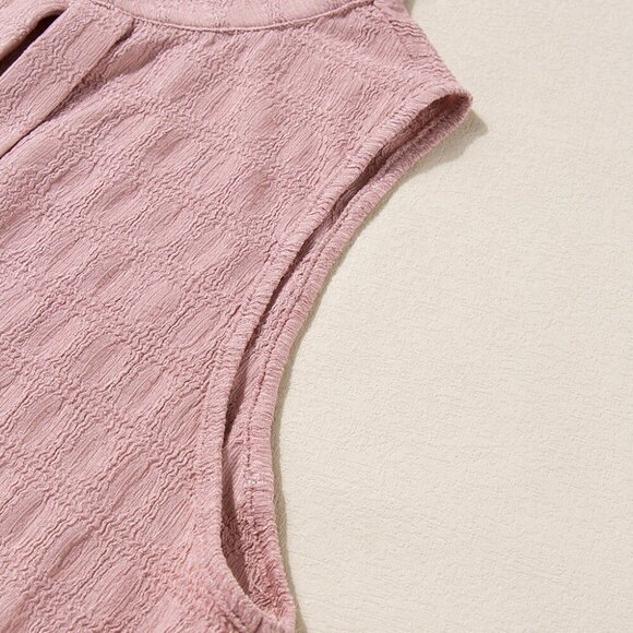 ๐ New Pink Lattice Textured Split Neck Tank Top โ Size M - Picture 8 of 9